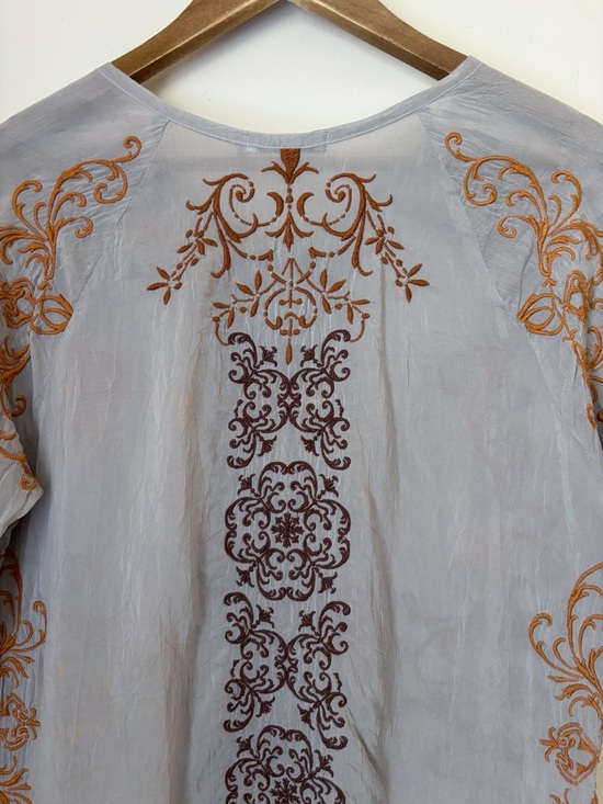 Johnny Was Grey Embroidered Tunic Top Small Bohemian Summer - Picture 4 of 6